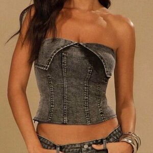 Strapless Gray Denim Corset Top